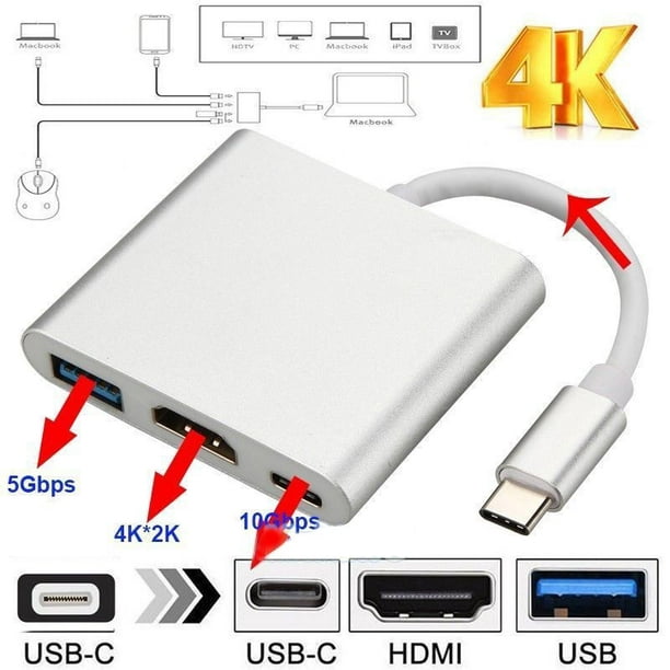 Durable Type C to 4K HDMI USB 3.0 Charging USB-C 3.1 Converter Cable HUB Adapter 